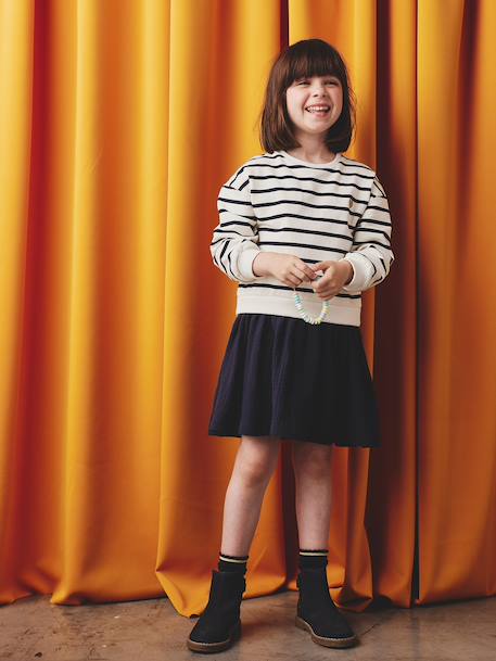 Robe fille 2 en 1 molleton et gaze de coton anthracite+marine - vertbaudet enfant 