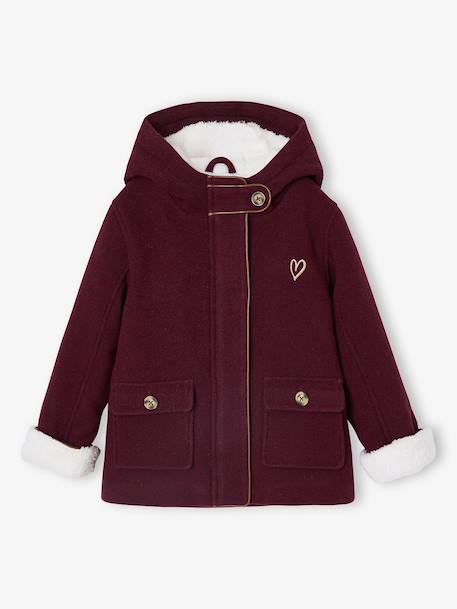Manteau à capuche fille drap de laine doublé sherpa bordeaux+chamois+marine+vert foncé - vertbaudet enfant 
