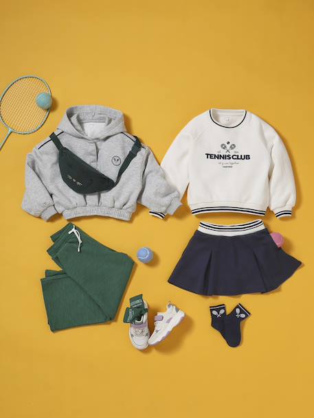 Korte sportieve sweater met capuchon voor meisjes gemêleerd grijs - vertbaudet enfant 