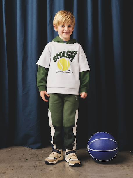 Jongenssweatshirt met dubbele mouwen en ballonopdruk in reliëf dennen+gemêleerd wit - vertbaudet enfant 