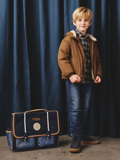 Coupe-vent garçon doublé sherpa à capuche caramel+kaki+marine - vertbaudet enfant 