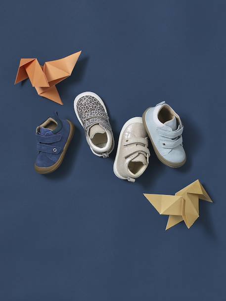 Bottillons à scratchs cuir souple bébé premiers pas beige imprimé+bleu imprimé+bois de rose+bronze+mauve+or+rose+rose poudré+turquoise - vertbaudet enfant 