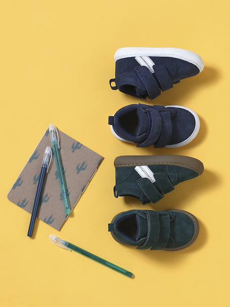 Baskets Mid gevoerd met klittenband leer baby groen+kameel+marineblauw - vertbaudet enfant 