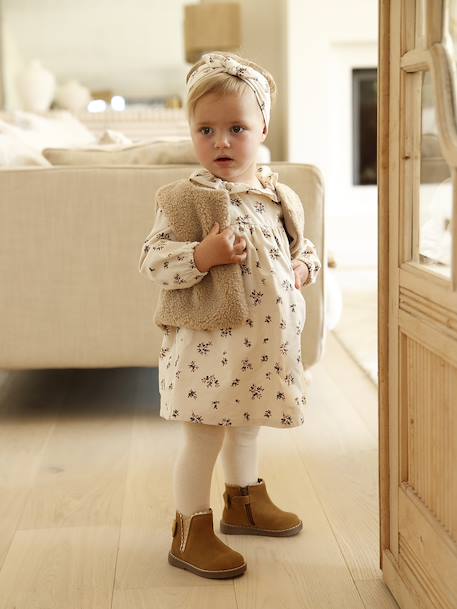 Ensemble robe gilet bandeau bébé fille vanille+vieux rose - vertbaudet enfant 