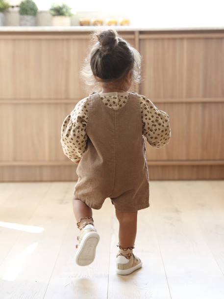 Salopet met korte broek voor baby's in ribfluweel pecannoot - vertbaudet enfant 