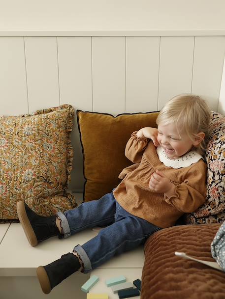 T-shirt baby van gekreukte jersey met gehaakte kraag karamel - vertbaudet enfant 