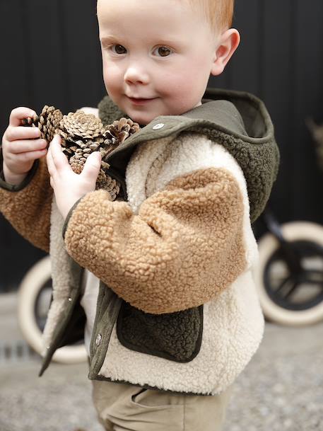Manteau bébé en sherpa à capuche sable - vertbaudet enfant 