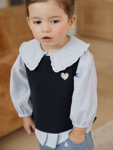 Mouwloze trui baby ecru+marineblauw - vertbaudet enfant 