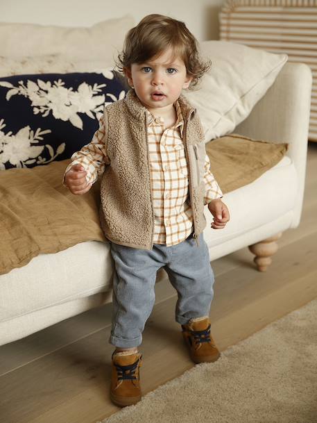 Chemise bébé vichy en velours caramel - vertbaudet enfant 