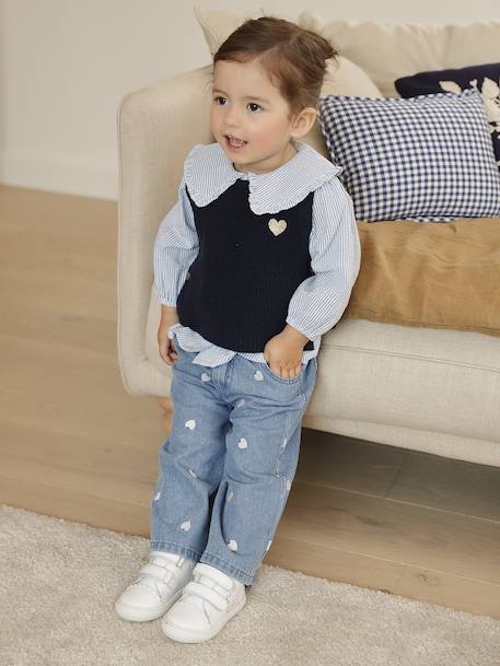 Baskets met klittenband van leer baby goud+wit - vertbaudet enfant 