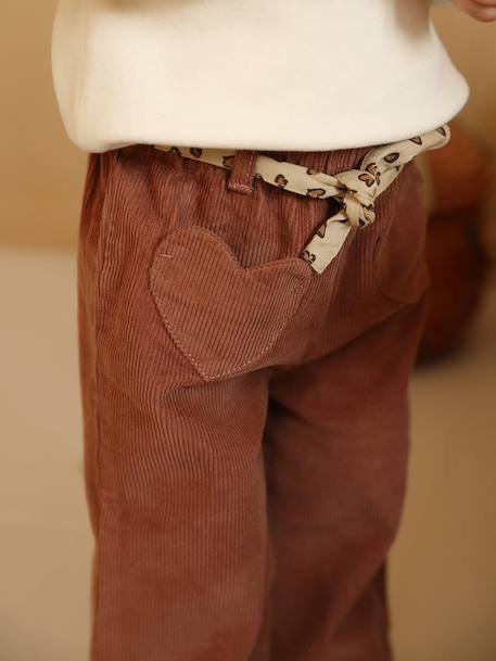 Babybroek van ribfluweel met 'luipaard' riem om te knopen terracotta - vertbaudet enfant 