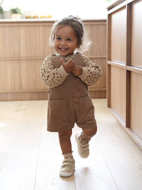 Salopette courte bébé en velours côtelé noix de pécan - vertbaudet enfant 