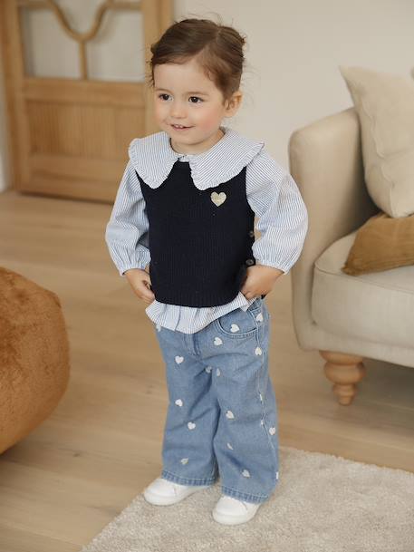 Mouwloze trui baby ecru+marineblauw - vertbaudet enfant 