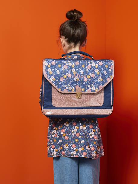 Cartable fille personnalisable + trousse Flowers marine - vertbaudet enfant 
