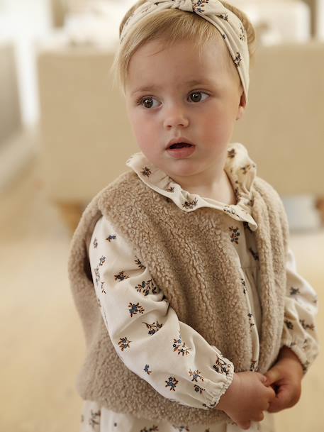 Ensemble robe gilet bandeau bébé fille vanille+vieux rose - vertbaudet enfant 