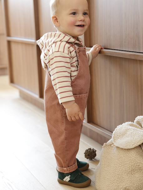 Baskets Mid gevoerd met klittenband leer baby groen+kameel+marineblauw - vertbaudet enfant 