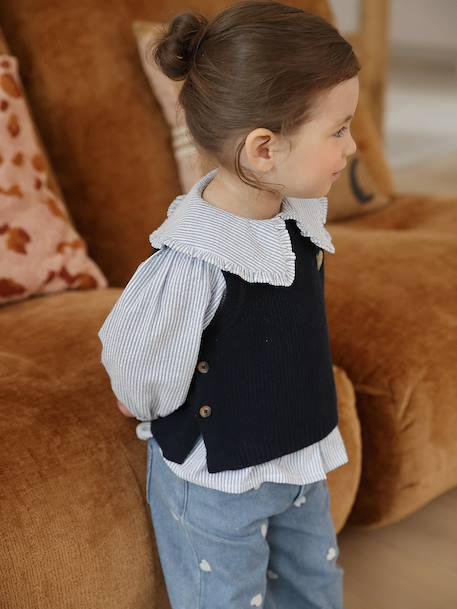 Mouwloze trui baby ecru+marineblauw - vertbaudet enfant 