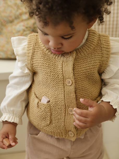 Gilet bébé sans manches boutonné ocre - vertbaudet enfant 