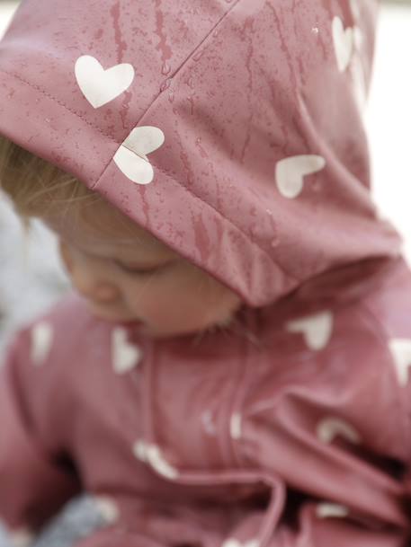 Bedrukte regenjas met capuchon voor baby's, gevoerd met fleece oudroze+vanille - vertbaudet enfant 