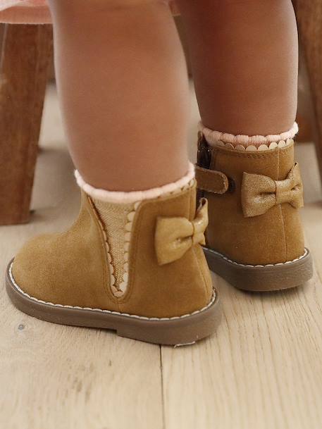 Boots bébé fille cuir zippées beige imprimé+bordeaux+CAMEL+marine+noir - vertbaudet enfant 