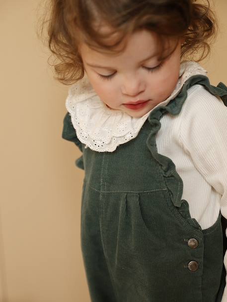 Babysalopette van fluweel met volants groen+pruim - vertbaudet enfant 