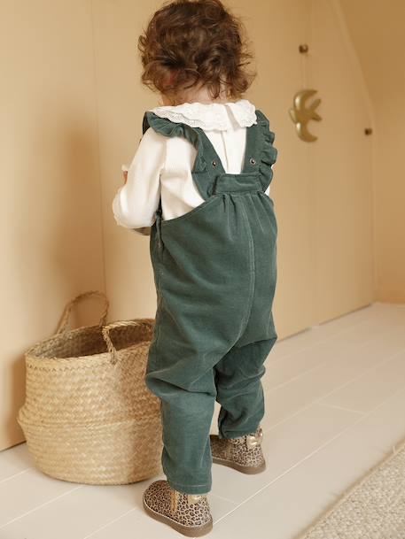 Babysalopette van fluweel met volants groen+pruim - vertbaudet enfant 