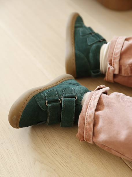 Baskets bébé garçon cuir à scratchs camel+marine+vert - vertbaudet enfant 