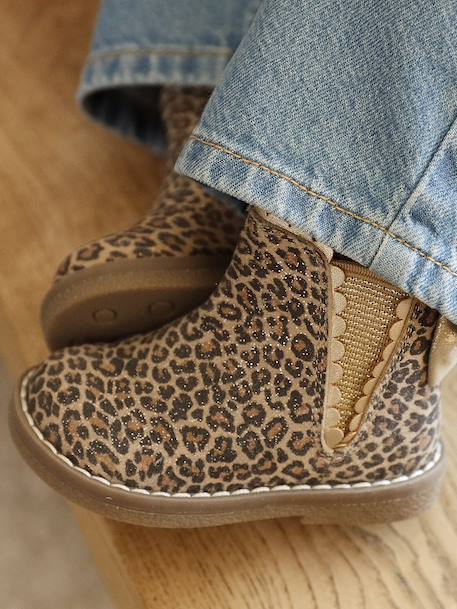 Elastische leren laarsjes voor meisjesbaby's beige, bedrukt+bordeauxrood+CAMEL+marineblauw+zwart - vertbaudet enfant 