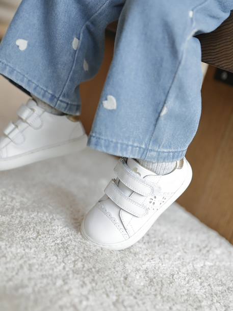 Baskets bébé fille cuir à scratchs blanc+or - vertbaudet enfant 