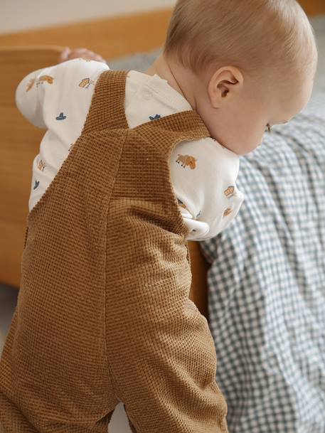 Ensemble bébé salopette en velours + T-shirt caramel - vertbaudet enfant 