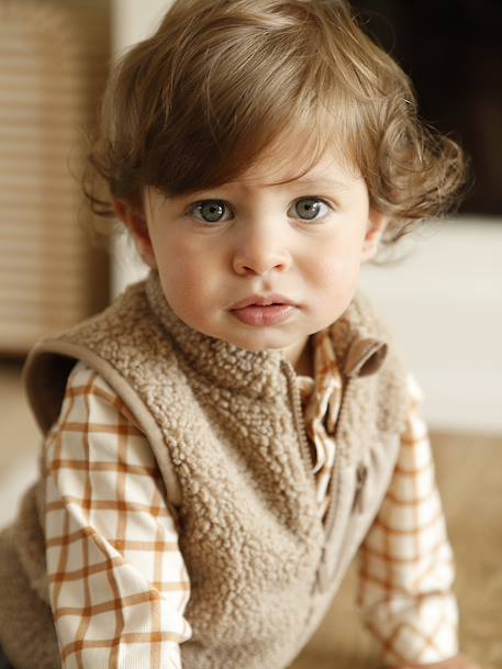 Chemise bébé vichy en velours caramel - vertbaudet enfant 