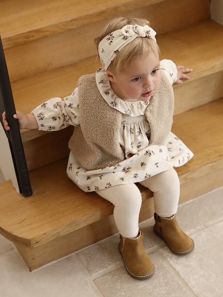 Ensemble robe gilet bandeau bébé fille vanille+vieux rose - vertbaudet enfant 