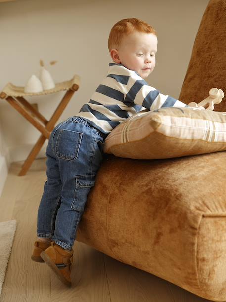 T-shirt polo bébé rayé manches longues bleu grisé - vertbaudet enfant 