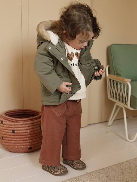Parka + doudoune fine bébé 3 en 1 olive+vieux rose - vertbaudet enfant 