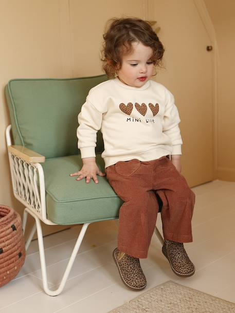 Babybroek van ribfluweel met 'luipaard' riem om te knopen terracotta - vertbaudet enfant 