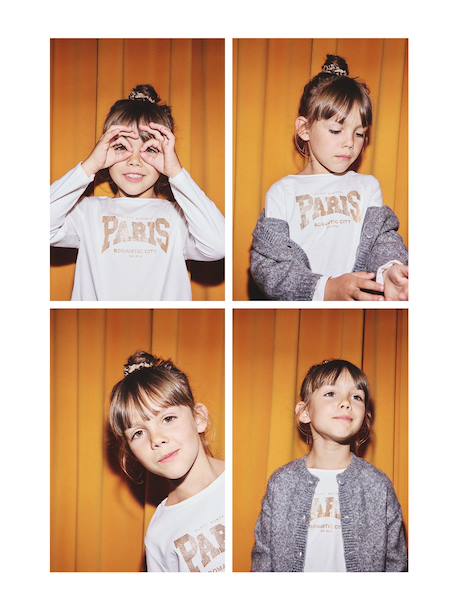 T-shirt fille imprimé manches longues écru+framboise+marine - vertbaudet enfant 