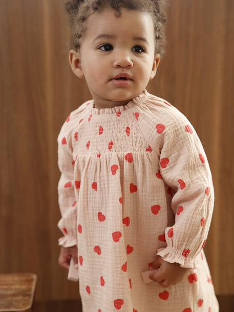 Robe bébé imprimée de petits coeurs rose poudré - vertbaudet enfant 