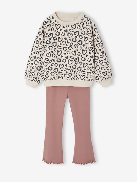 Ensemble sweat imprimé et legging flare fille bois de rose+marine - vertbaudet enfant 