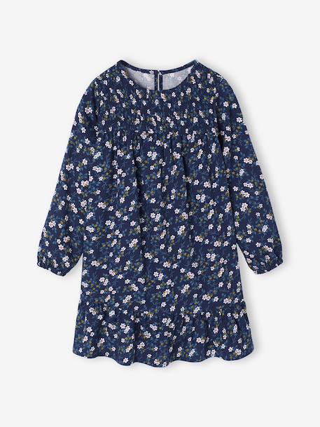 Robe à smocks motifs fleurs fille encre+marine+vanille - vertbaudet enfant 