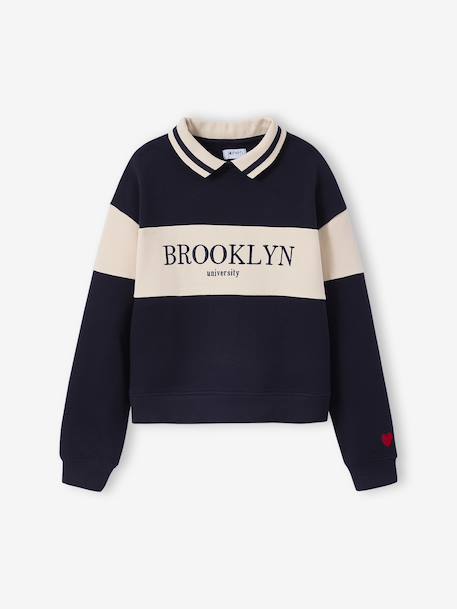 Sweat col polo fille marine - vertbaudet enfant 