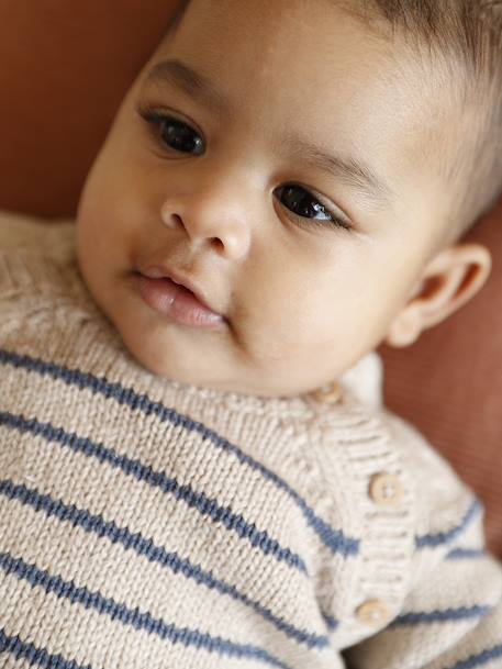 Ensemble 3 pièces naissance en tricot pull + pantalon + chaussettes beige chiné - vertbaudet enfant 