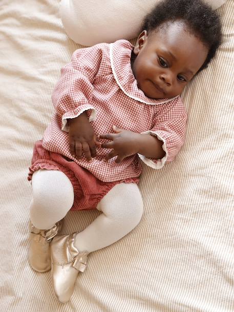 Chaussons élastiqués en cuir souple bébé or+rose - vertbaudet enfant 