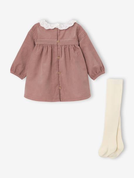 Ensemble naissance robe en velours + collants blush - vertbaudet enfant 