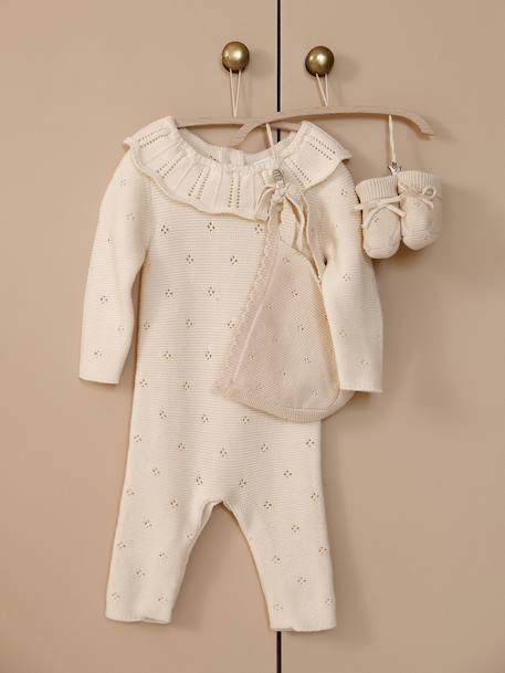 Combinaison naissance en tricot maille fantaisie écru - vertbaudet enfant 