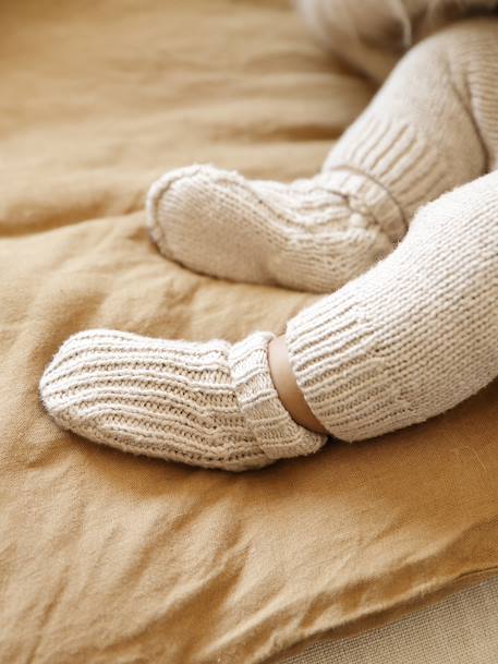 Ensemble 3 pièces naissance en tricot pull + pantalon + chaussettes beige chiné - vertbaudet enfant 