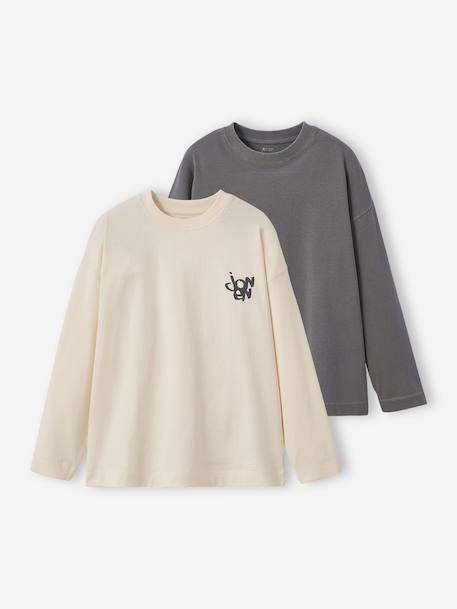 Set van 2 t-shirts met verwassen effect voor jongens JONEN ecru - vertbaudet enfant 