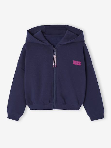 Sweat court zippé fille marine+rose - vertbaudet enfant 