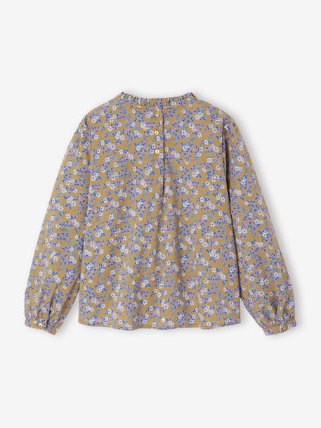 Blouse met hoge kraag met bloemenprint meisjes ecru+olijf - vertbaudet enfant 