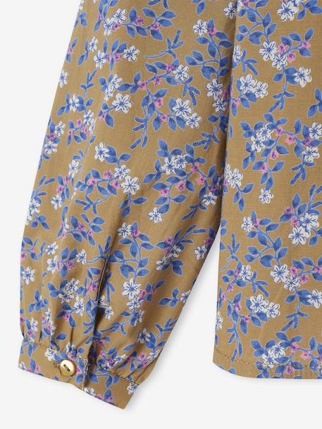 Blouse fille à volants imprimée fleurs écru+olive - vertbaudet enfant 