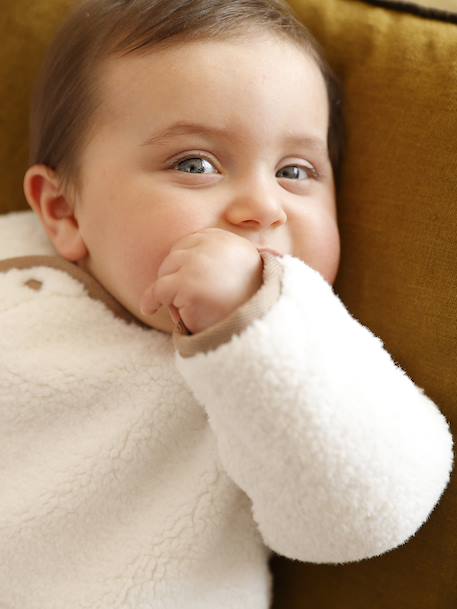 Pull naissance en sherpa boutonné devant écru - vertbaudet enfant 